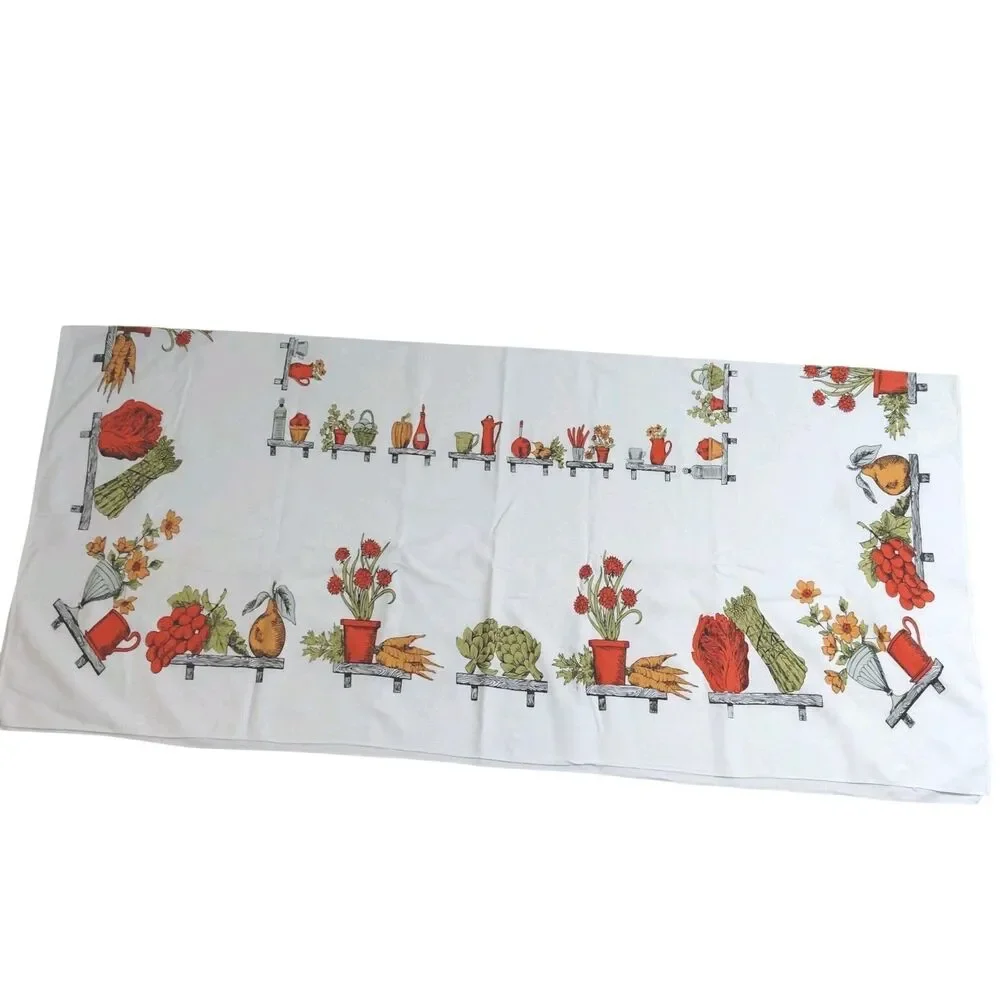 Vtg Vegetable Floral Table Cloth Rectangle Bridge 1960's 59.5x54